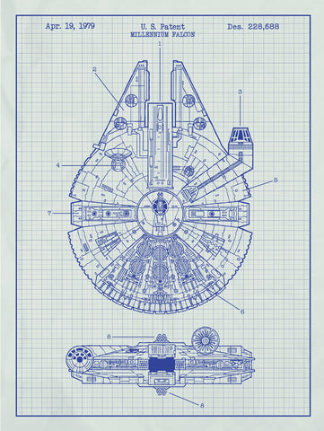 Star Wars Millennium Falcon Blueprint RARE Reprint Vintage Wall Art Print #21