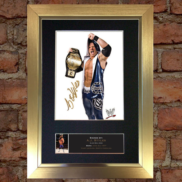 A J STYLES WWE Quality Autograph Mounted Photo Repro Print A4 510