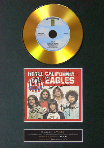 #135 GOLD DISC THE EAGLES Hotel California Signed Autograph Mounted Repro A4