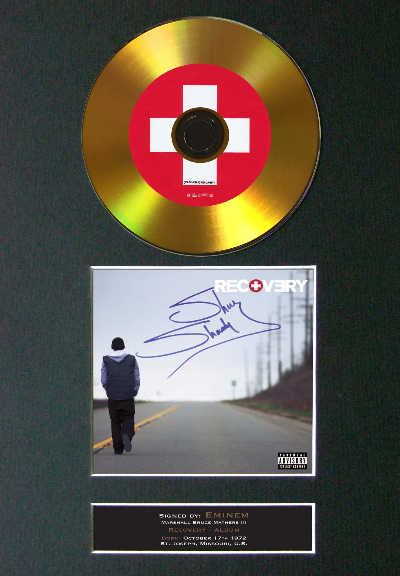 #113 Eminem - Recovery GOLD DISC Cd Album Signed Autograph Mounted Print
