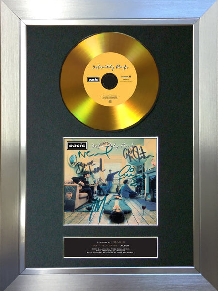 #114 Oasis - Definitely Maybe GOLD DISC Cd Album Signed Autograph Mounted Print