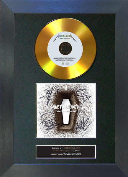 #78 Metallica Death Magnetic Gold Album Cd Signed Autograph Mounted Repro A4