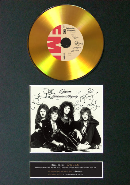 #180 QUEEN Bohemian Rhapsody GOLD DISC Cd SINGLE Signed Autograph Mounted Print
