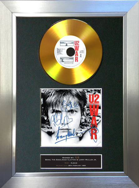 U2 - War GOLD DISC Album Signed Autograph Mounted Repro