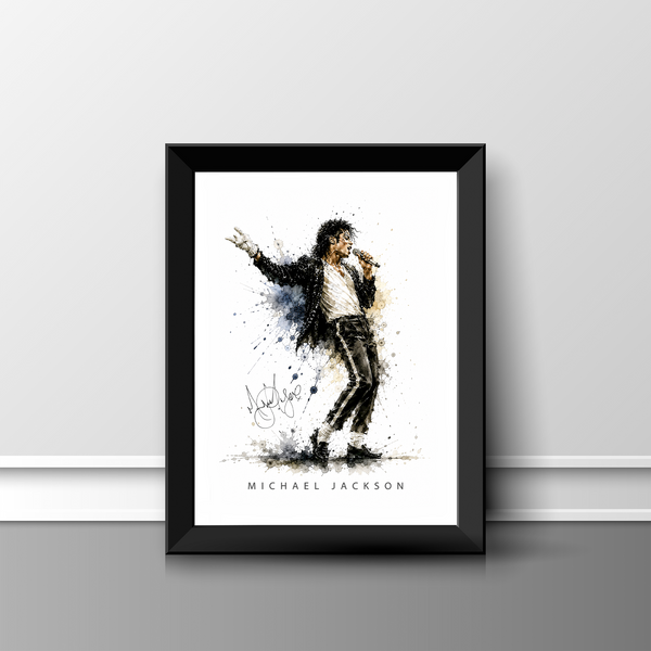 Michael Jackson inspired watercolour reproduction autograph A4 print. Available framed or unframed. Premium silk paper. Printed in the UK.