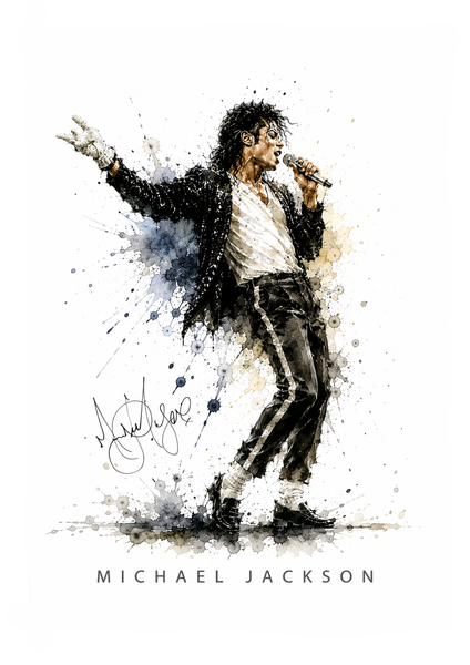 Michael Jackson inspired watercolour reproduction autograph A4 print. Available framed or unframed. Premium silk paper. Printed in the UK.