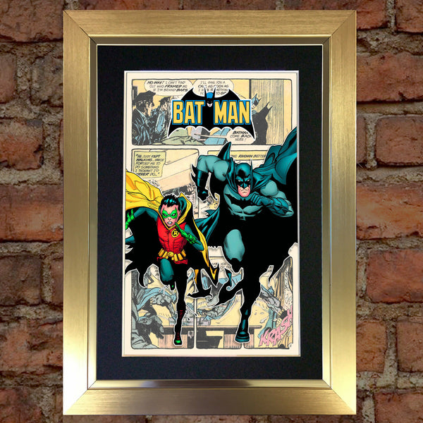 BATMAN & ROBIN Superhero Wall Comic Art Black / Silver / Gold Frame Poster #716