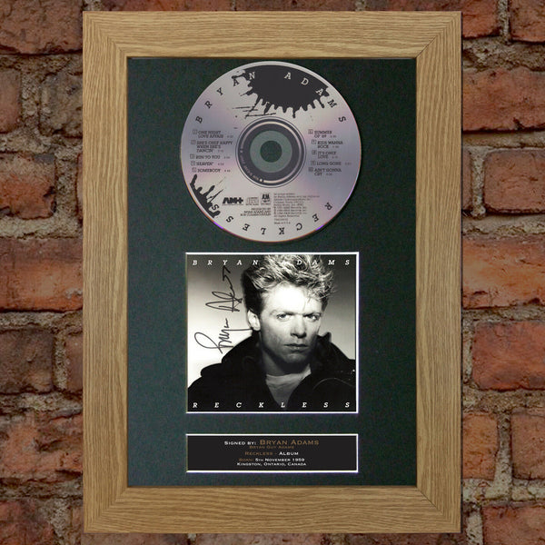 BRYAN ADAMS Reckless Album RARE Signed Cd MOUNTED A4 Autograph Print 72