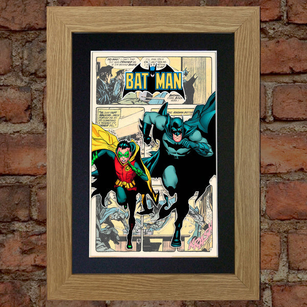 BATMAN & ROBIN Superhero Wall Comic Art Black / Silver / Gold Frame Poster #716