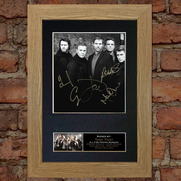 TAKE THAT WITH ROBBIE Mounted Signed Photo Reproduction Autograph Print A4 117
