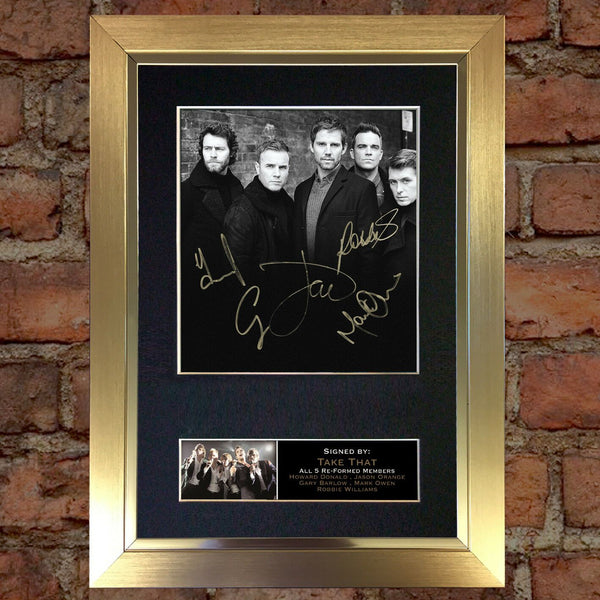 TAKE THAT WITH ROBBIE Mounted Signed Photo Reproduction Autograph Print A4 117