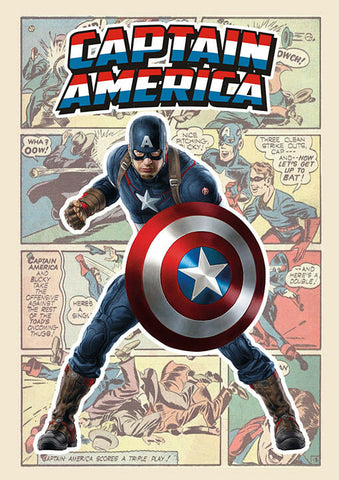 CAPTAIN AMERICA Superhero Wall Comic Art Black / Silver / Gold Frame Poster #715