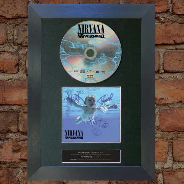NIRVANA Nevermind Album Signed CD COVER MOUNTED A4 Autograph Repro Print (20)