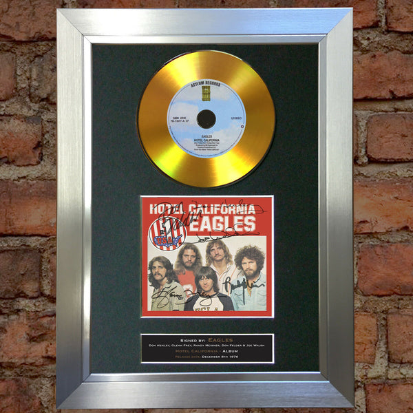 #135 GOLD DISC THE EAGLES Hotel California Signed Autograph Mounted Repro A4