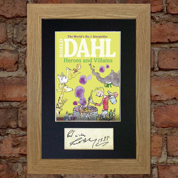 ROALD DAHL Heroes and Villains Book Cover Autograph Signed A4 Mounted Print 680