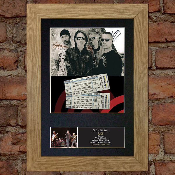 U2 Mounted Signed Photo Reproduction Autograph Print A4 199