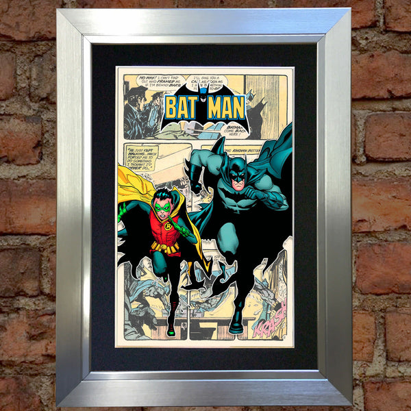 BATMAN & ROBIN Superhero Wall Comic Art Black / Silver / Gold Frame Poster #716