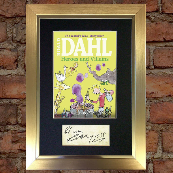 ROALD DAHL Heroes and Villains Book Cover Autograph Signed A4 Mounted Print 680