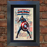 CAPTAIN AMERICA Superhero Wall Comic Art Black / Silver / Gold Frame Poster #715