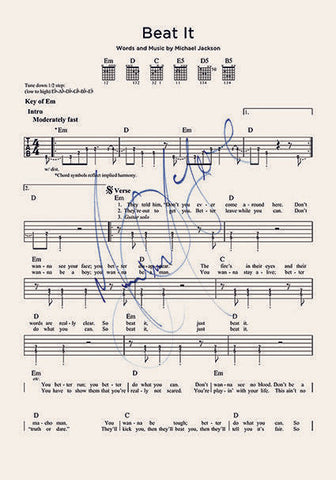 Michael Jackson Beat It Signed Music Sheet Album Autograph Mounted Print #799