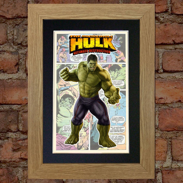 HULK Superhero Print Wall Comic Art Black / Silver or Gold Frame Poster #713