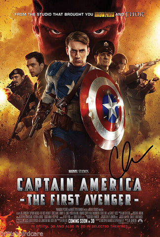 CAPTAIN AMERICA Chris Evans SIGNED Repro AUTOGRAPH MOVIE POSTER A2 594 x 420mm