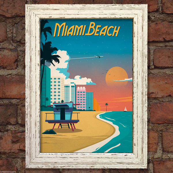 MIAMI BEACH VINTAGE RETRO TRAVEL Poster Nostalgic Home Print Wall Art Decor #54