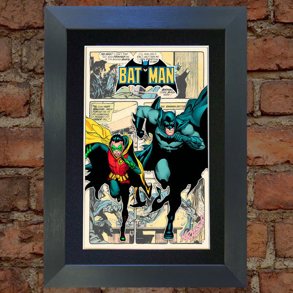 BATMAN & ROBIN Superhero Wall Comic Art Black / Silver / Gold Frame Poster #716