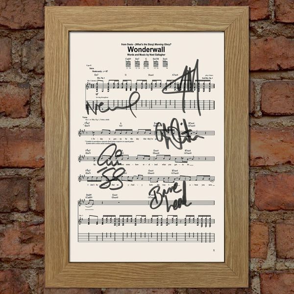 OASIS Wonderwall Signed Music Sheet Album Autograph Mounted A4 Re-Print #754
