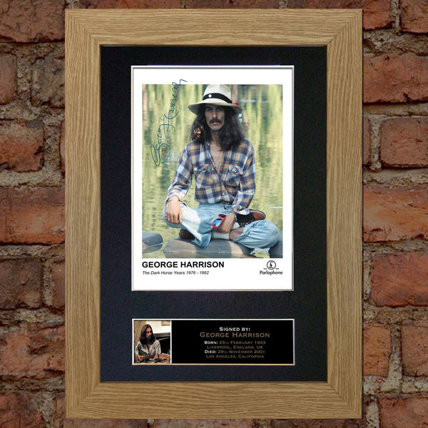 GEORGE HARRISON The Beatles Signed Autograph Mounted Photo RE-PRINT A4 172
