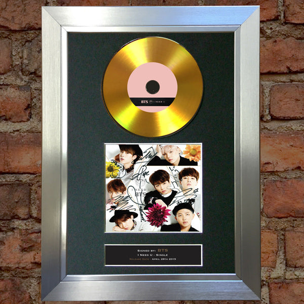 #175 BTS GOLD DISC I Need You / U Single Cd Signed Autograph Mounted Print
