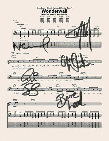 OASIS Wonderwall Signed Music Sheet Album Autograph Mounted A4 Re-Print #754