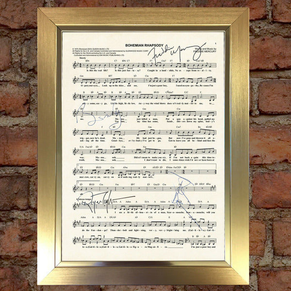 QUEEN BOHEMIAN RHAPSODY Signed Music Sheet Autograph Mounted A4 Re-Print 769