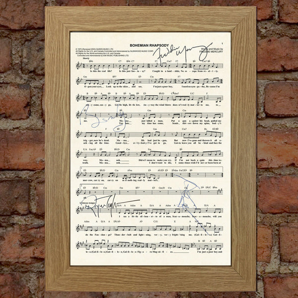 QUEEN BOHEMIAN RHAPSODY Signed Music Sheet Autograph Mounted A4 Re-Print 769