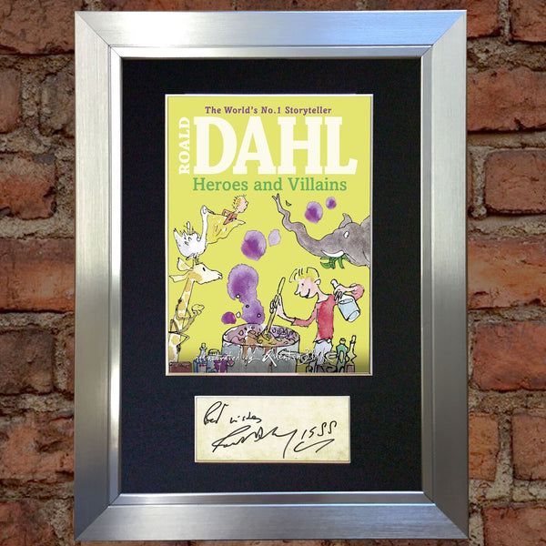 ROALD DAHL Heroes and Villains Book Cover Autograph Signed A4 Mounted Print 680