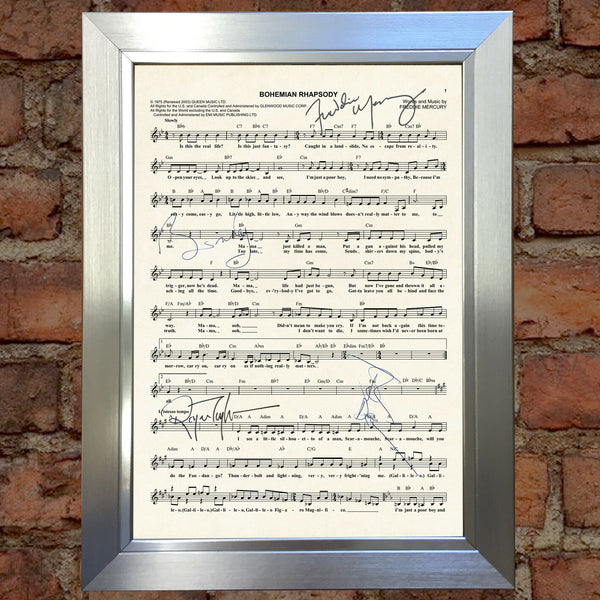 QUEEN BOHEMIAN RHAPSODY Signed Music Sheet Autograph Mounted A4 Re-Print 769