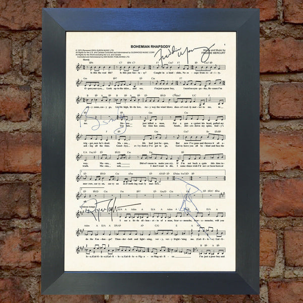 QUEEN BOHEMIAN RHAPSODY Signed Music Sheet Autograph Mounted A4 Re-Print 769