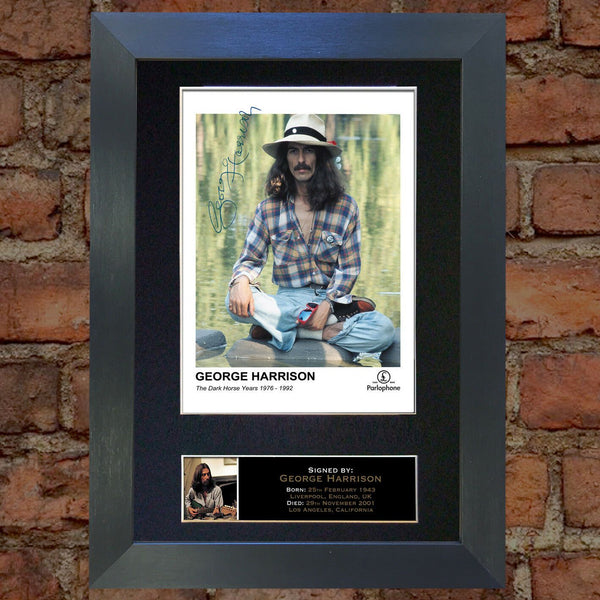 GEORGE HARRISON The Beatles Signed Autograph Mounted Photo RE-PRINT A4 172