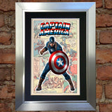 CAPTAIN AMERICA Superhero Wall Comic Art Black / Silver / Gold Frame Poster #715