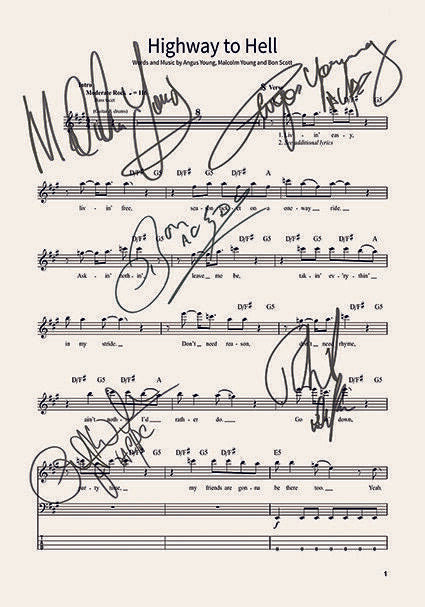 ACDC Highway to Hell Signed Music Sheet Album Autograph Mounted Print #801