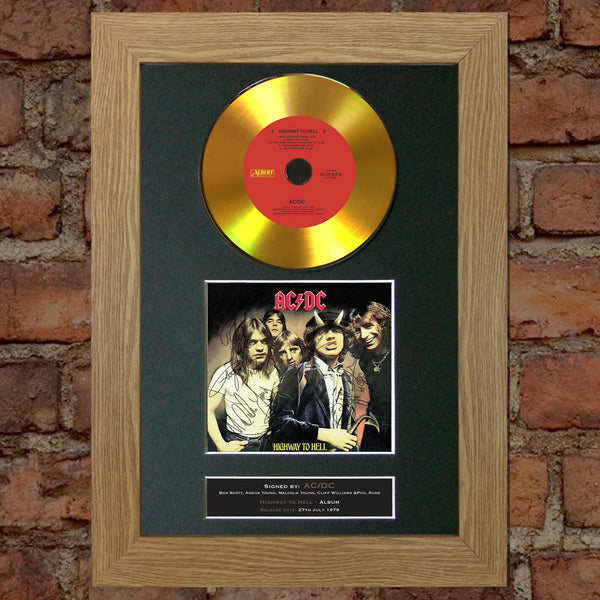 #150 GOLD DISC ACDC Highway to Hell Album CD Signed Autograph Mounted Repro A4