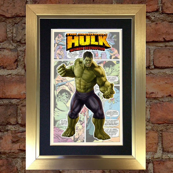 HULK Superhero Print Wall Comic Art Black / Silver or Gold Frame Poster #713