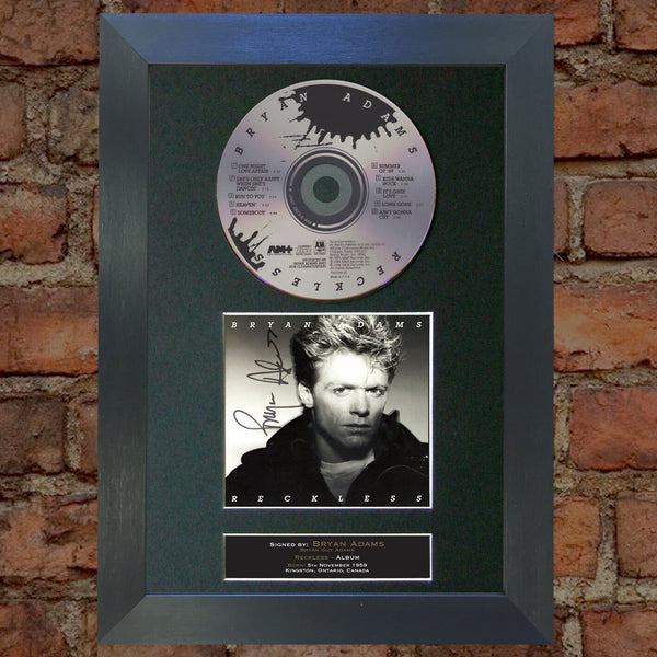 BRYAN ADAMS Reckless Album RARE Signed Cd MOUNTED A4 Autograph Print 72