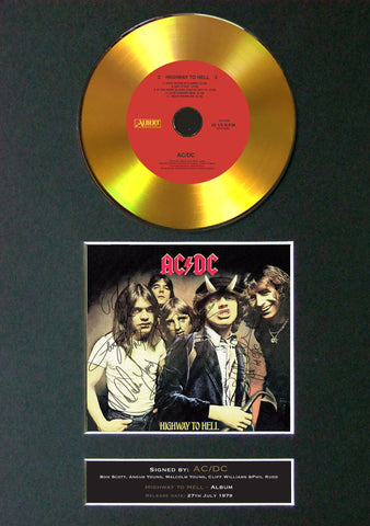 #150 GOLD DISC ACDC Highway to Hell Album CD Signed Autograph Mounted Repro A4