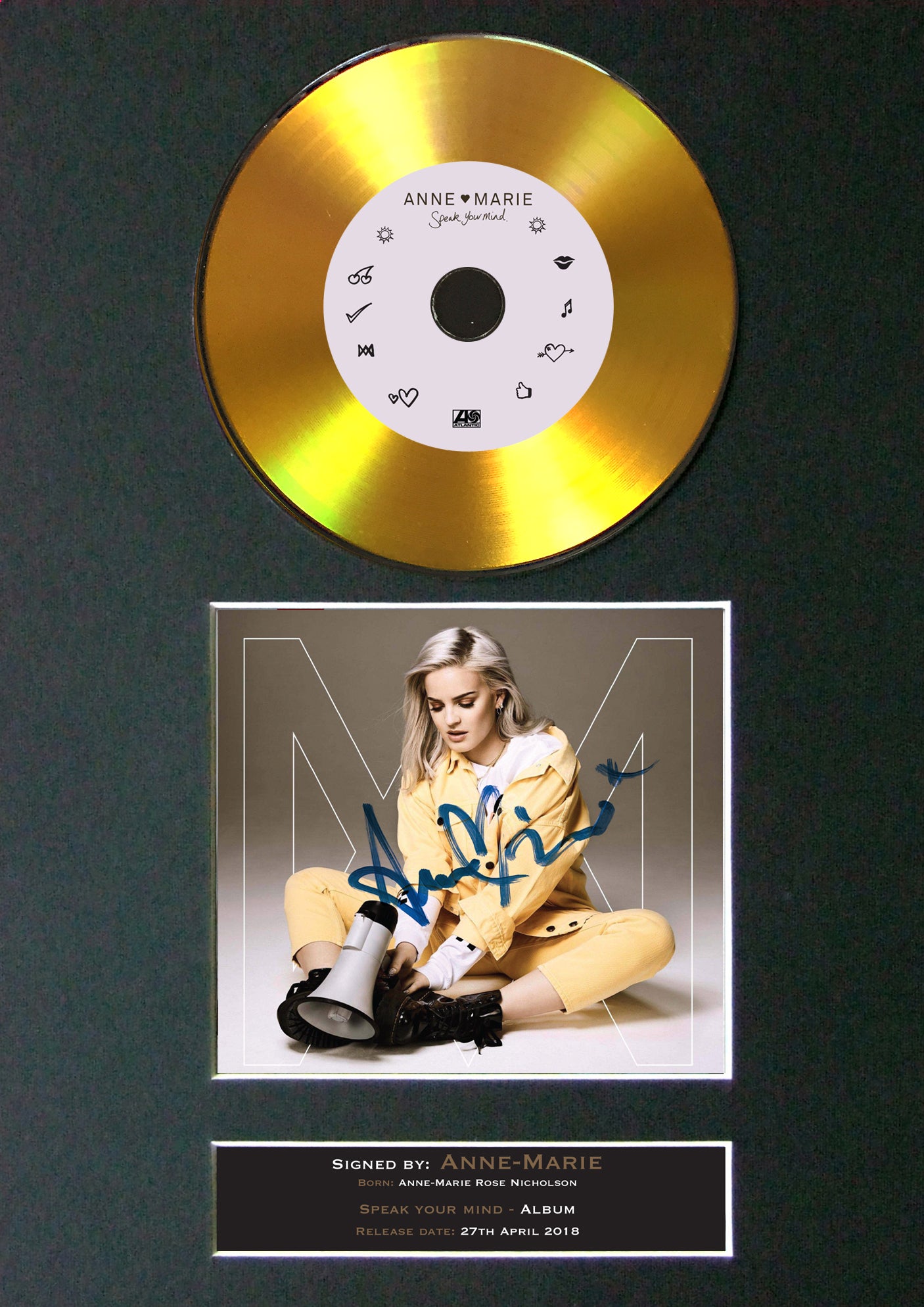#176 ANNE MARIE speak your mind GOLD DISC Cd Album Signed Autograph Print