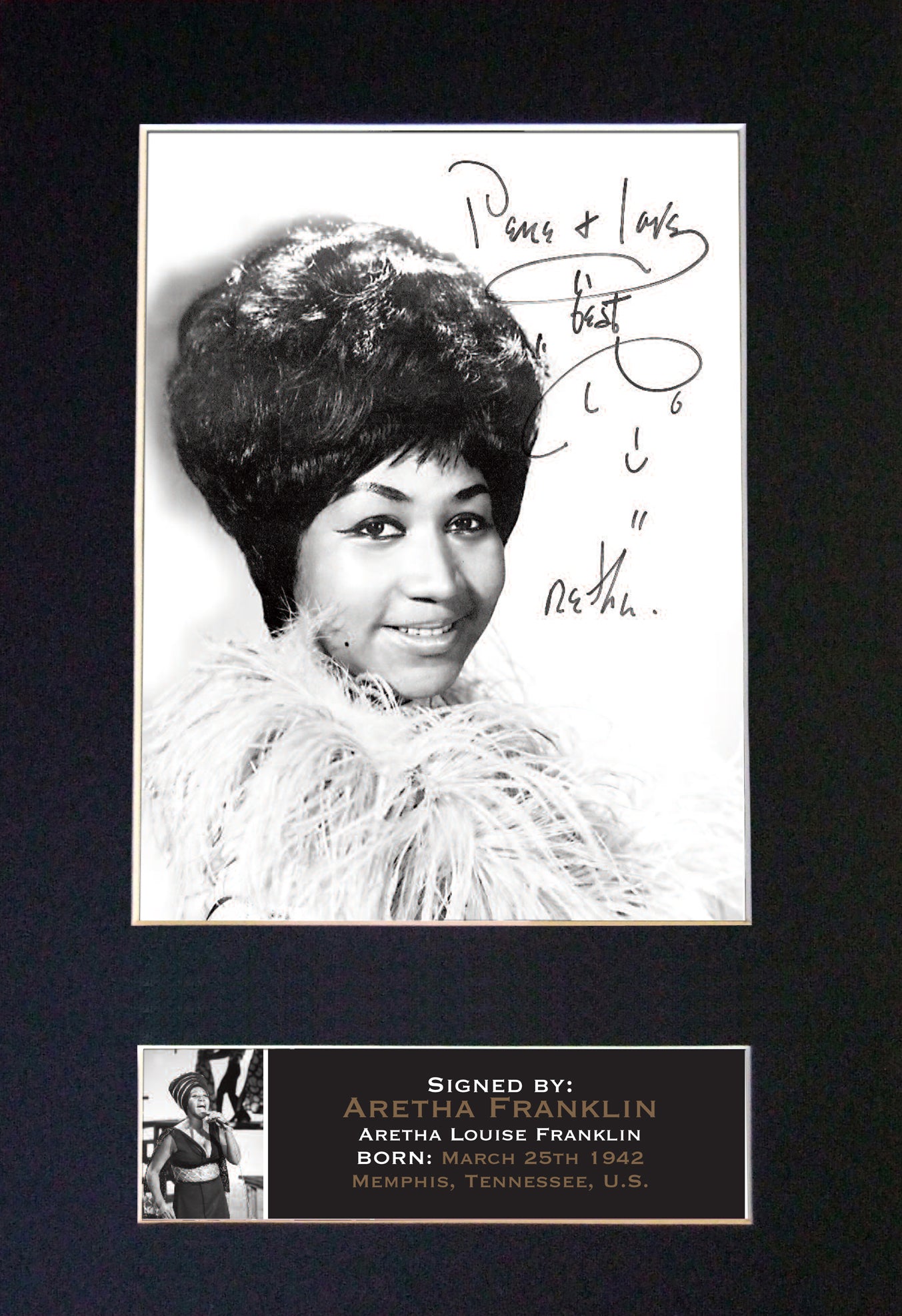 ARETHA FRANKLIN Signed Autograph Mounted Photo REPRODUCTION PRINT A4 661