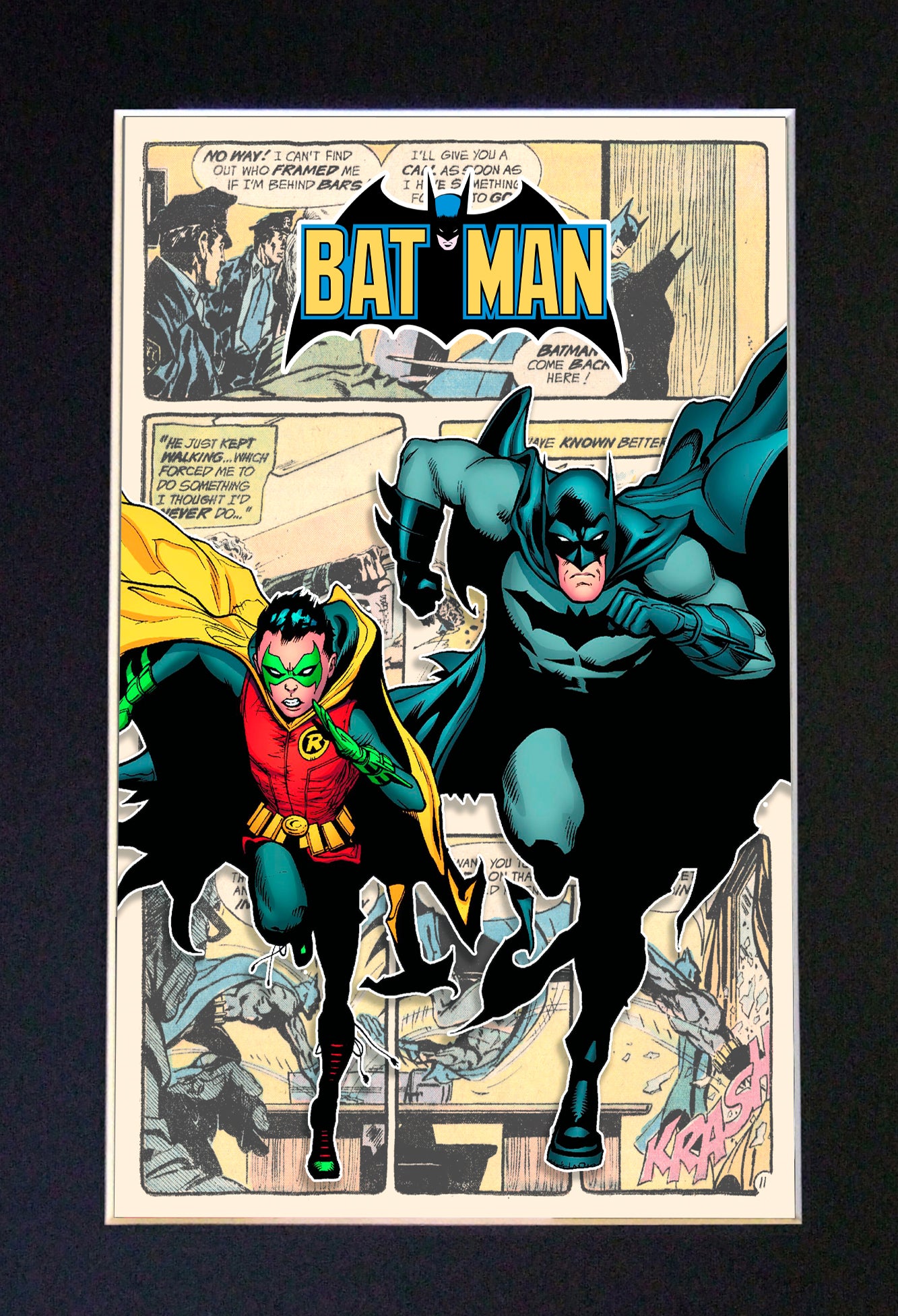 BATMAN & ROBIN Superhero Wall Comic Art Black / Silver / Gold Frame Poster #716