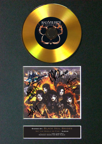 #103 GOLD DISC BLACK VEIL BRIDES World on Fire Signed Autograph Mounted Repro A4