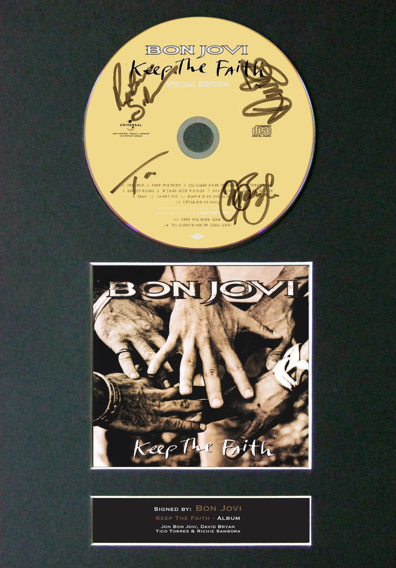 BON JOVI keep the faith Signed CD DISC Repro MOUNTED A4 Autograph Print (43)