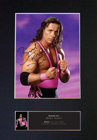BRET The Hitman HART WWE Quality Autograph Mounted Photo Repro Print A4 544